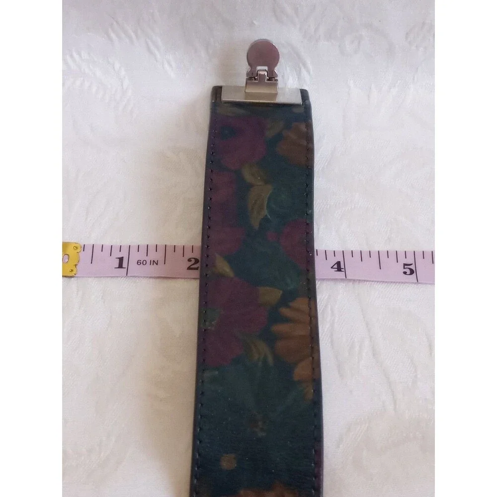 Patricia Nash Dark Magenta Forest Botanical Flowers Leather Strap Bracelet 8in